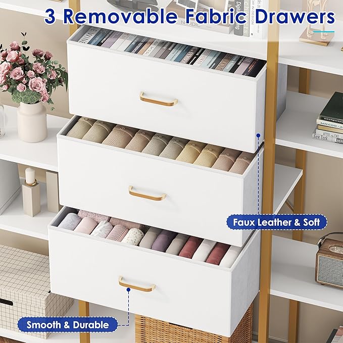 73.6" Tall Bookshelf with 3 Drawers and 16 Storage Shelves, Industrial Bookcase - Image 4