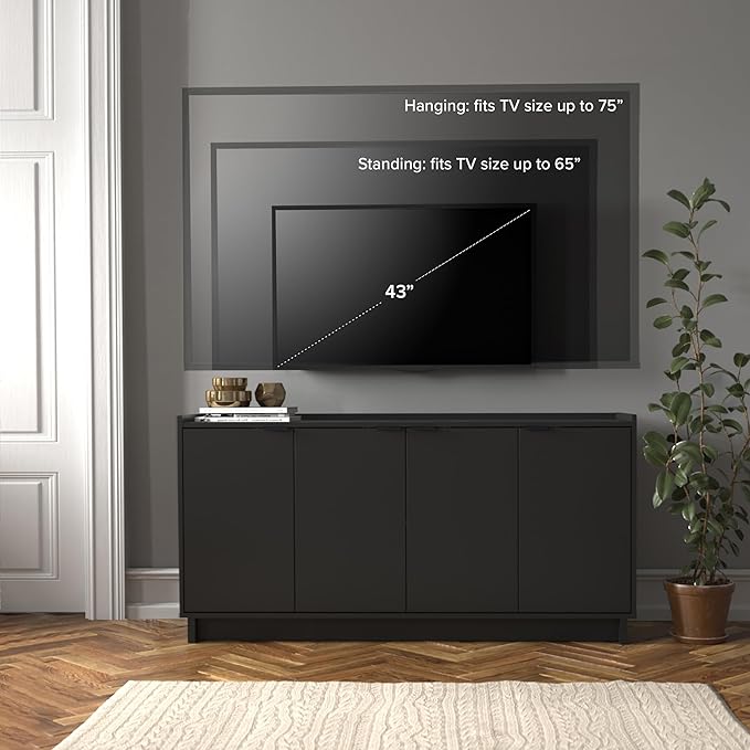 Prepac Simply Modern 4 Door Console Table Storage Cabinet, Buffet Cabinet - Image 4
