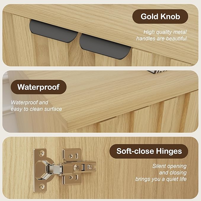 Fluted Cabinet with Storage, Buffet Cabinet Sideborad with Door, Kitchen Buffet - Image 7