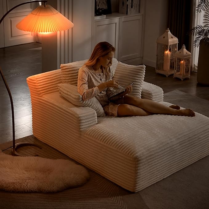 Oversized Chaise Daybed Lounge Sleeper Chair Sofa Bed Indoor, Fluffy Corduroy - Image 4