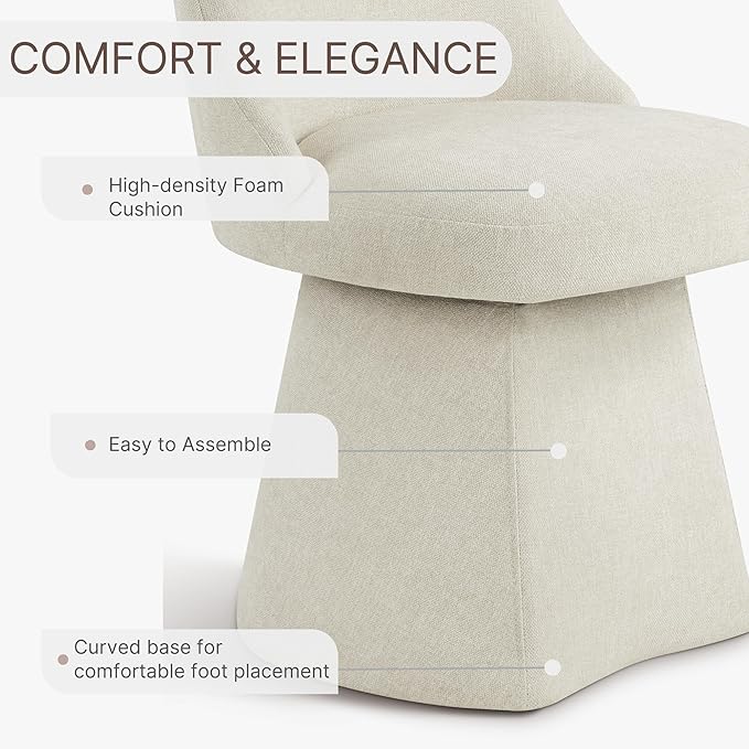 Swivel Dining Chair Mid Century Modern DeskChair High Back Upholstered Linen - Image 4