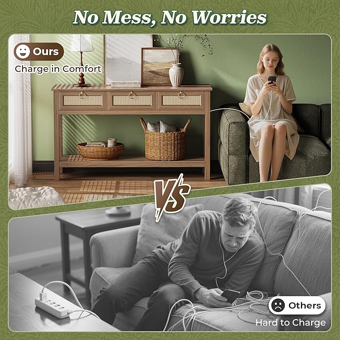 SUPERJARE Rattan Console Sofa Table - Image 5