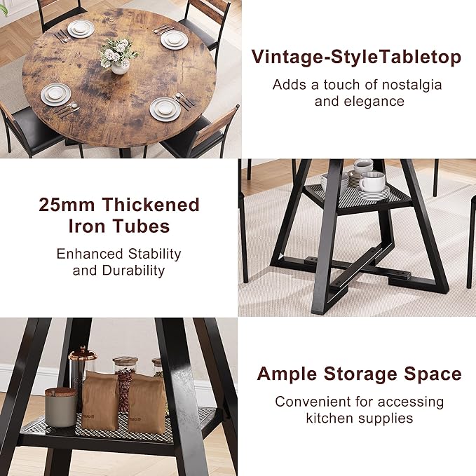 Round Dining Table for 4, Kitchen Dining Room Circle Dinner Pedestal Table - Image 5