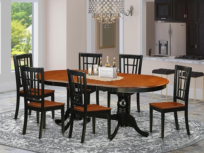 East West Furniture PLNI7-BCH-W 7 Piece Dining Set Consist of an Oval Dining - Image 2