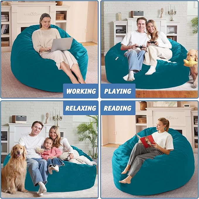 5FT Bean Bag Chair with Ultra Soft Velvet Cover Bean Bag Sofa with Memory Foam - Image 6