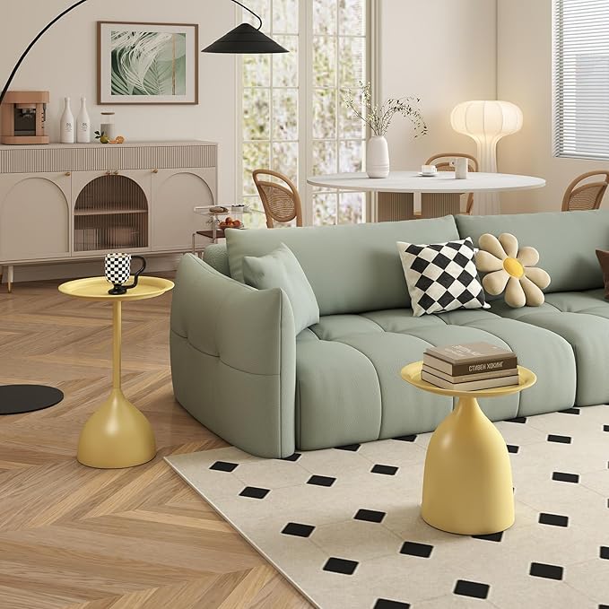 hitsuki Yellow Nesting Coffee Table Set of 2 Funky Colorful Round Metal End - Image 6