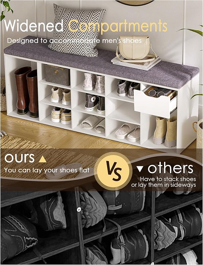 DINZI LVJ Shoe Bench, Entryway Storage Bench - Image 4