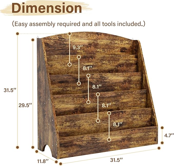 TOETOL 5-Tier Kids Bookshelf - Image 2