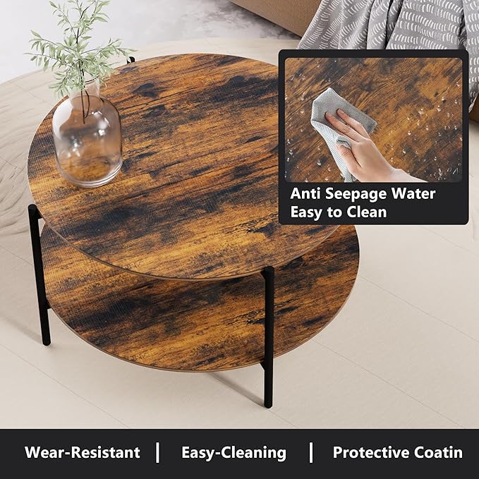 Round Coffee Table, 2-Tier 32.9" Circle Coffee Tables - Image 5