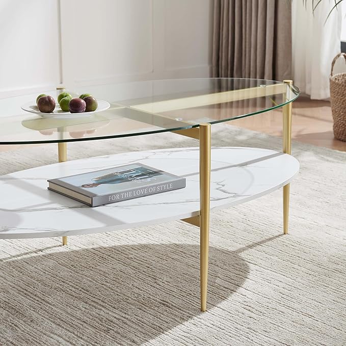 Oval Glass Coffee Table, Mid-Century Modern Design, L43 x W22 x H17 inch - Image 8