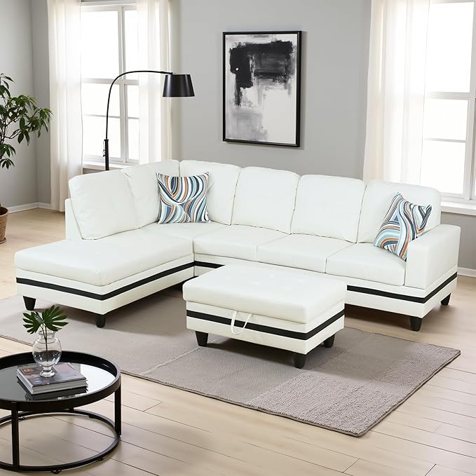 L Shaped Couch PU Leather Sectional Couch Upholstered 3 Pieces Sofas by LynginsCreativeLife