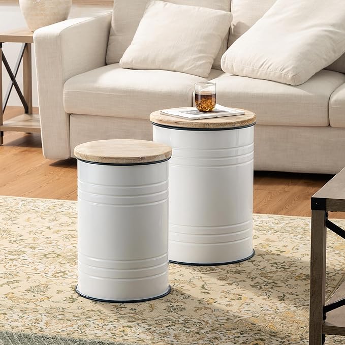 Glitzhome Farmhouse Accent Side Table, Metal Storage Stool Ottoman - Image 6