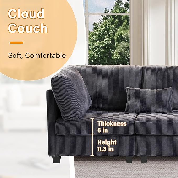 126" Convertible L-Shaped Modular Sectional Sofa, 4 Seater Corduroy Upholstered - Image 7