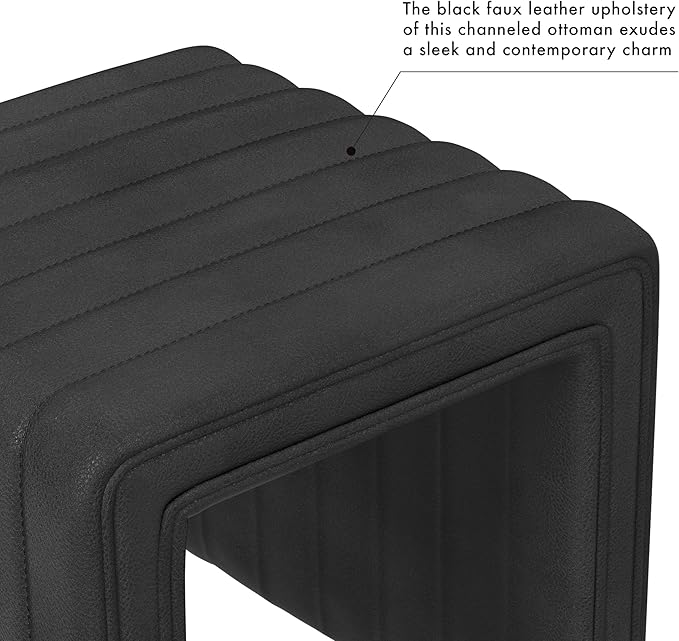HomePop Modern Channel Tufted Faux Leather Ottoman Home Décor|Ottoman - Image 6