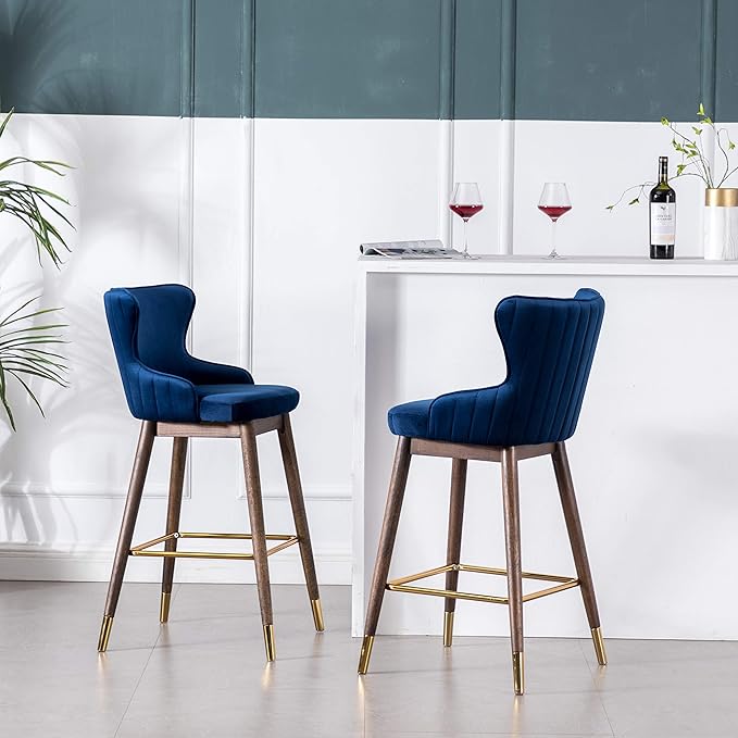 Roundhill Furniture Leland Fabric Upholstered Wingback Bar Stools - Image 4