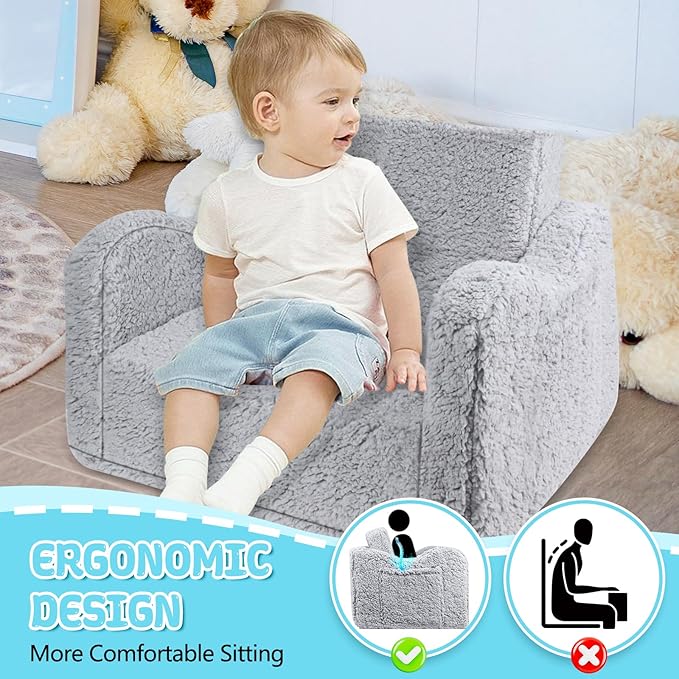 Kids Couch for Toddlers, 2-in-1 Kids Sofa Chair, Comfy Soft Foldable Toddler - Image 3