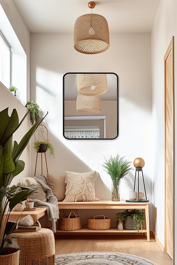 ANDY STAR Matte Black Mirror for Bathroom, 20x28 Inch Rounded Rectangle Mirror - Image 8