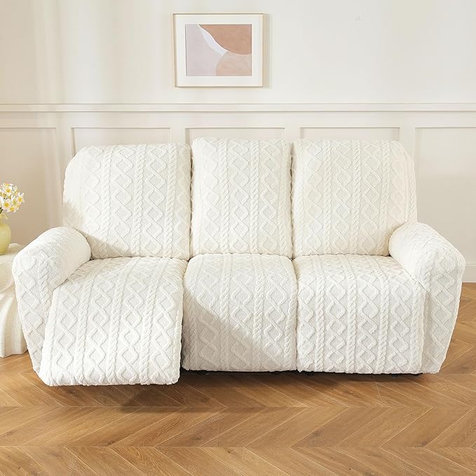 vctops 8 Pieces Geometric Jacquard Plush Recliner Sofa Covers Soft Fuzzy Fluffy - Image 5