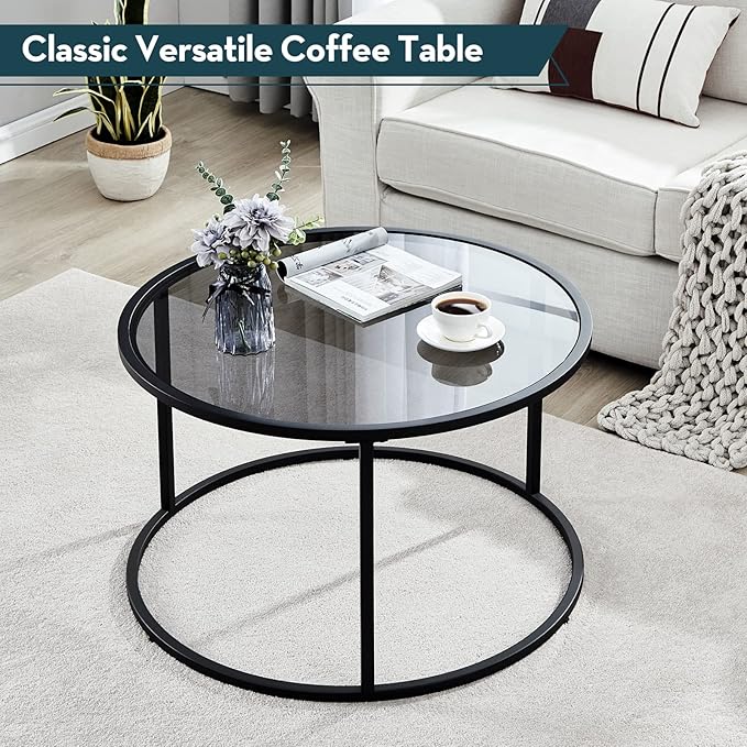 SAYGOER Round Coffee Table Glass Coffee Tables - Image 6