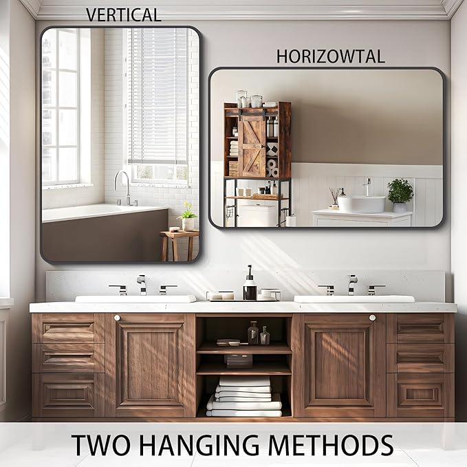 FORBATH Black Bathroom Mirror, Rectangular Vanity Mirror 26" X 38" Wall Mounted - Image 3