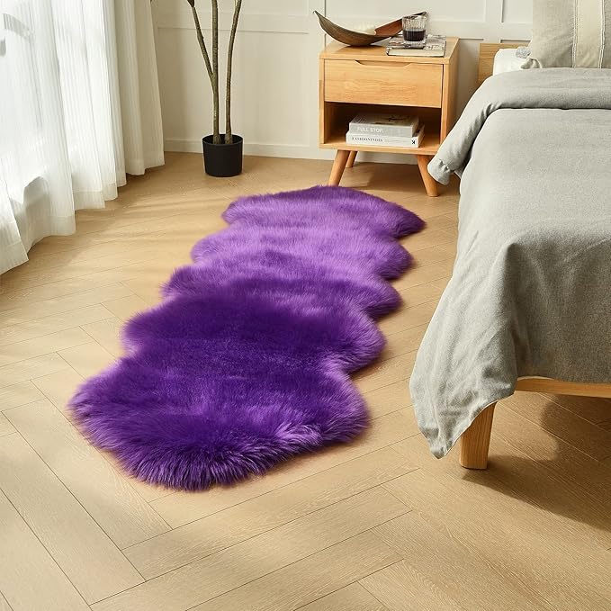 duduta Purple Faux Sheepskin Runner Rugs 2x6 ft, Fluffy Shag Bedroom Rug Fur - Image 6