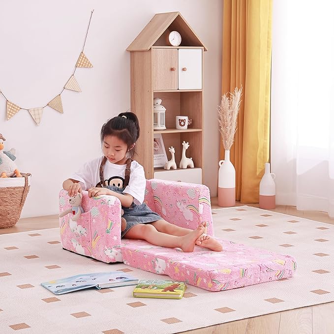Tiita Kids Chair Couch, Folding Toddler Comfy Chair, 2-in-1 Kids Plush Sofa - Image 2