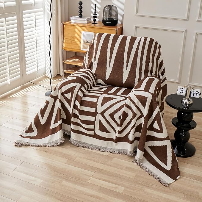 HANDONTIME Chocolate Boho Couch Cover Reversible Sofa Covers by HANDONTIME