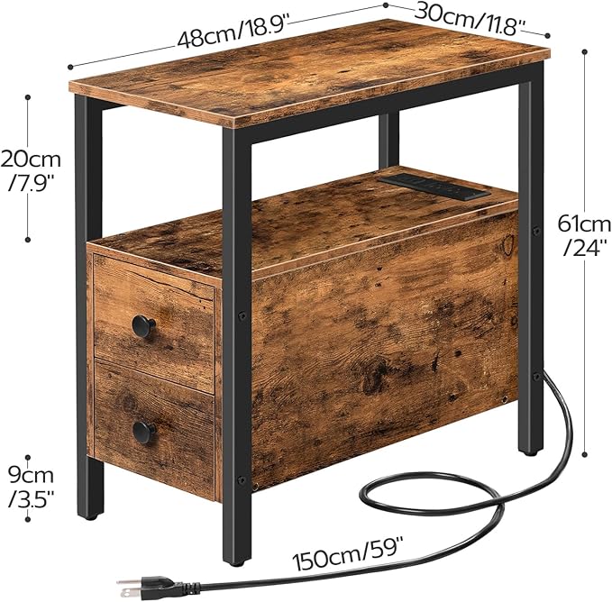 HOOBRO End Table with Charging Station, Narrow Side Table with 2 Drawer & USB - Image 3