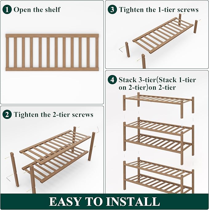 Smiry Shoe Rack, 5 Tier Thick Bamboo Shoe Organizer, Stackable Free Standing - Image 5