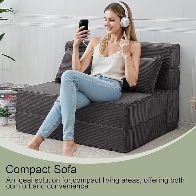 MeMoreCool Boneless Folding Sofa Bed, Corduroy Convertible Sleeper Chair - Image 3