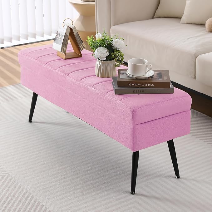 CUYOCA Storage Ottoman Bench, 43.5" Upholstered Entryway Bench, Long Ottoman - Image 3