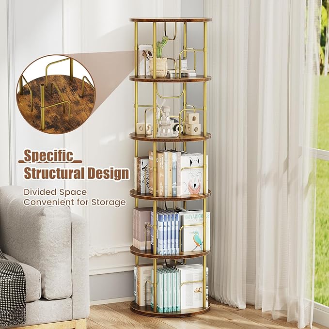 5 Tier Rotating Bookshelf, 360 ° Display Stackable Spinning Bookshelf Tower - Image 3