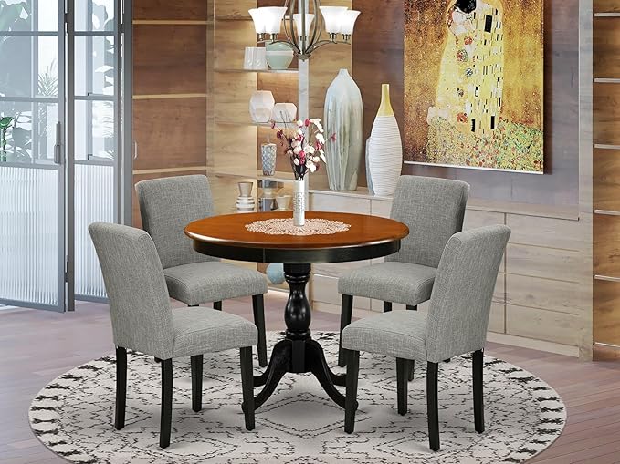 East West Furniture AMAB5-BCH-06 5 Piece Dining Set Includes a Round Kitchen - Image 2