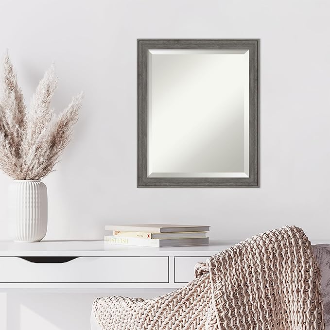 Amanti Art Grey Wall Mirror 23x19 Regis Barnwood Grey Narrow Rectangle Bathroom - Image 6
