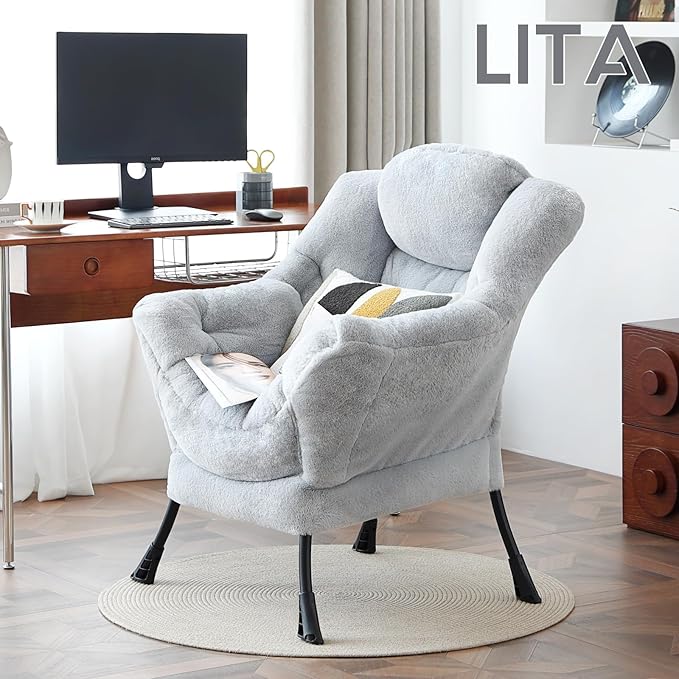 LITA Lazy Chair with Ottoman, Modern Accent Leisure Upholstered Sofa, - Image 7