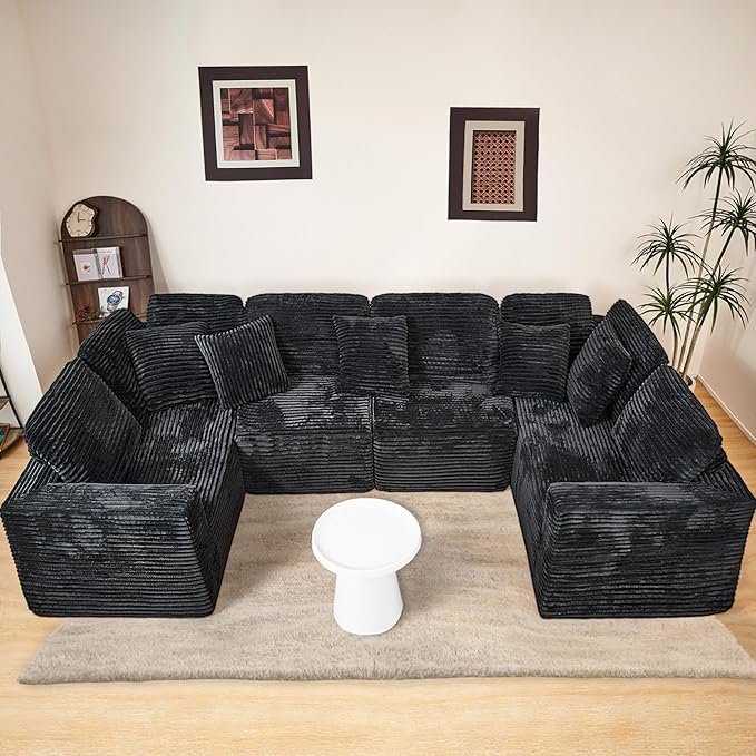 KEIKI 135" U Shape Sectional Sofa, 6-Seater Modular Couch - Image 4