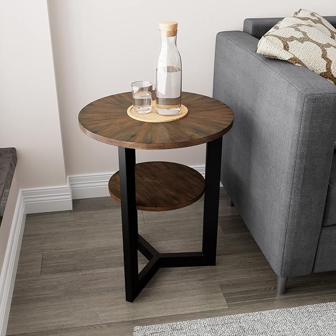 LEEMTORIG Round Side Table, 2-Tier End Table Nightstand - Image 3