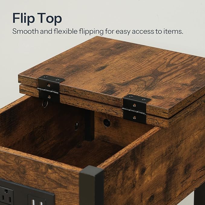 HOOBRO End Table with Charging Station, Flip Top Side Table with USB Ports - Image 8