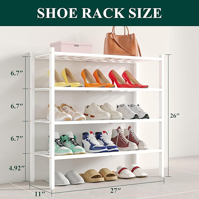 Smiry Shoe Rack, 4 Tier Bamboo Shoe Organizer, Stackable Free Standing Wooden - Image 2