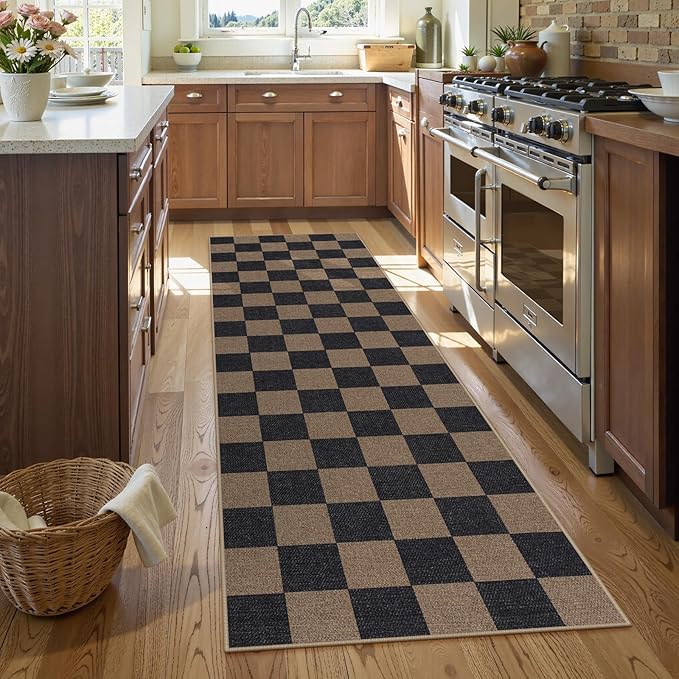 Lahome Checkered Easy Jute 2x8 Runner Rug, Washable Kitchen Runner Rug Non Slip - Image 3