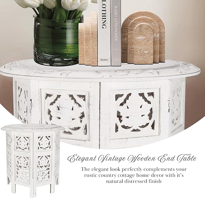 The Wooden Town Handcrafted White Wood End Table - Image 4