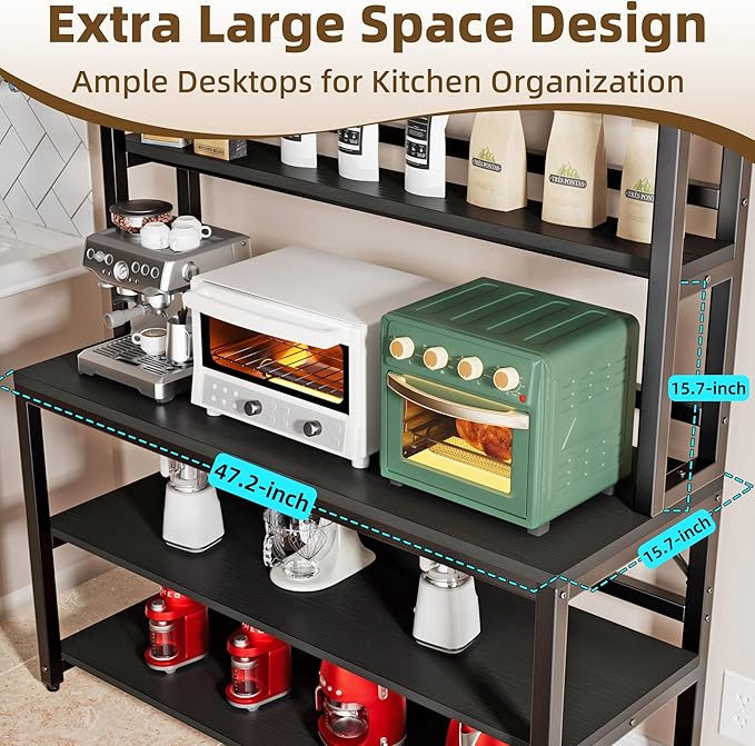 Aquzee Large Bakers Rack for Kitchens, 47in Wide 6 Tiers Kitchen Stand - Image 4