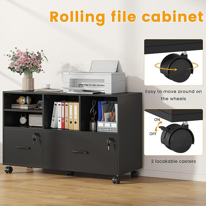 2 Drawer Wood Mobile Large Lateral File Cabinet - Image 5