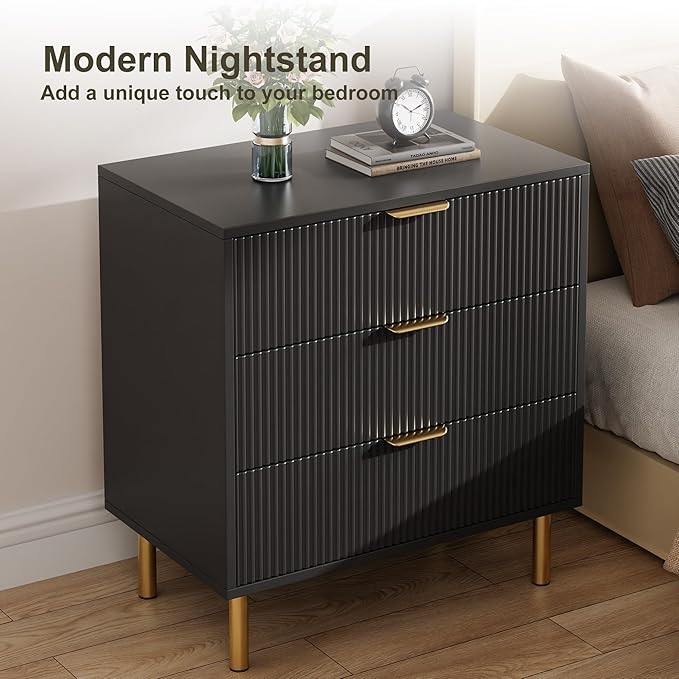 Black Dresser, Modern 3 Drawer Dresser - Image 8