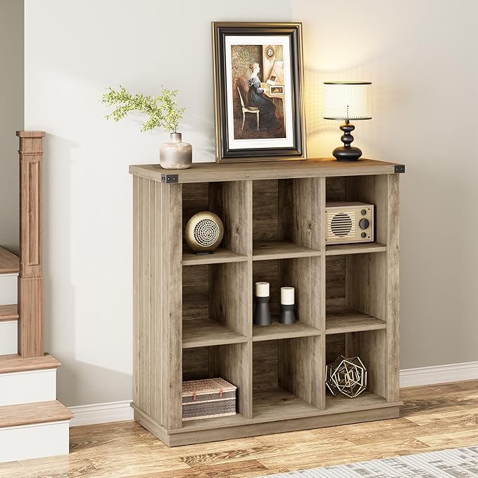 GarveeHome 9 Cube Storage Organizer Bookshelf, 4 Tier Farmhouse Horizontal - Image 3