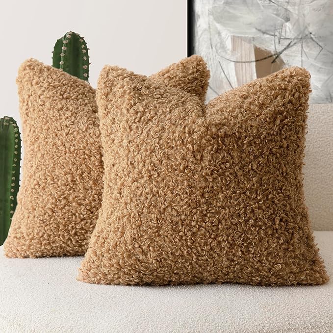 Foindtower 2 Pieces 26x26 Inch Bronze, Faux Fur Throw Pillow Cover Accent by Foindtower