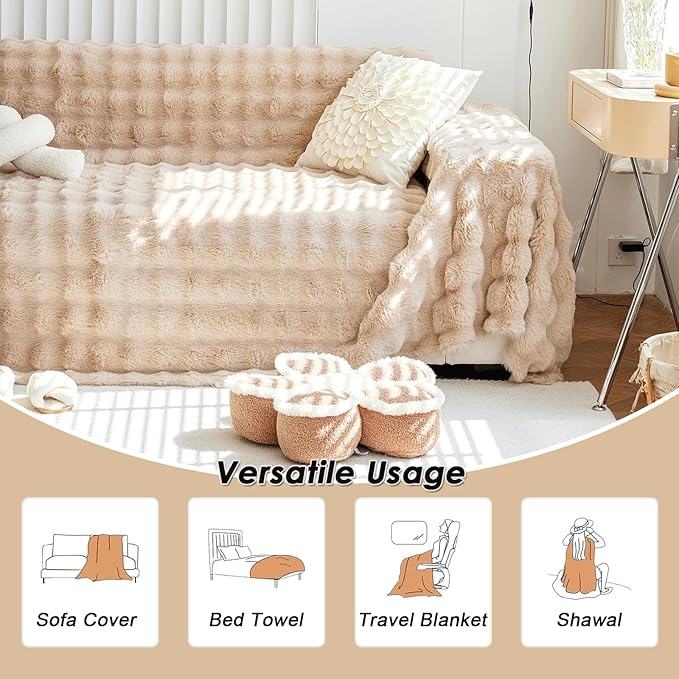 Thick Faux Rabbit Fur Couch Cover 1-Piece Non-Slip Warm Soft Cozy Sofa Covers - Image 2