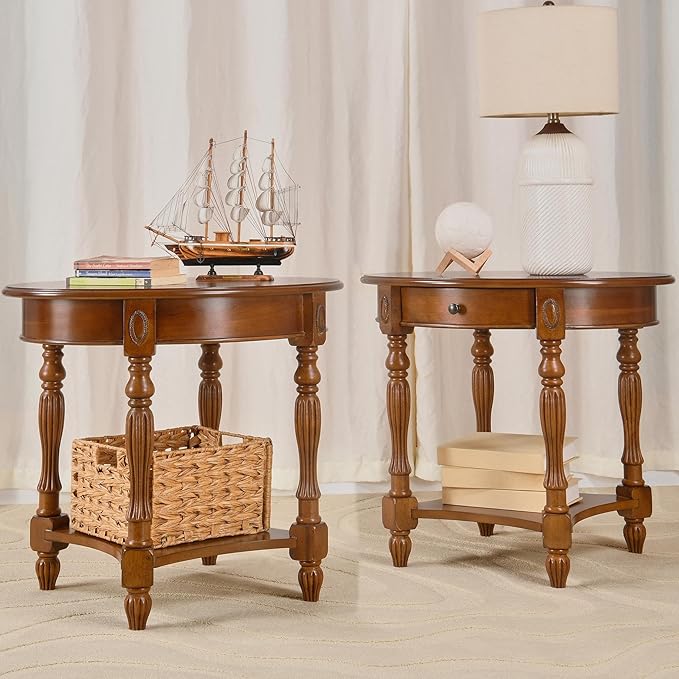 LEEMTORIG Oval Round End Table, 2-Tier Solid Wood End Table Side Table - Image 2