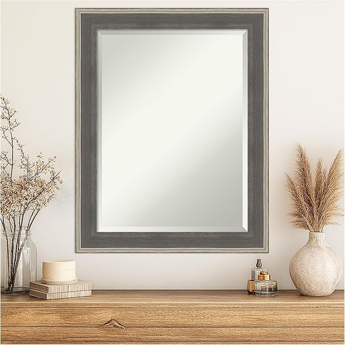 Amanti Art Grey Wall Mirror 29x23 Cottage Grey Silver Rectangle Bathroom Mirror - Image 4