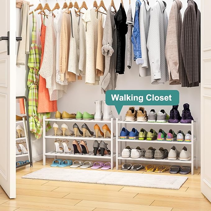 White Shoe Rack, 3-Tier Bamboo Wood Shoe Rack - Image 6